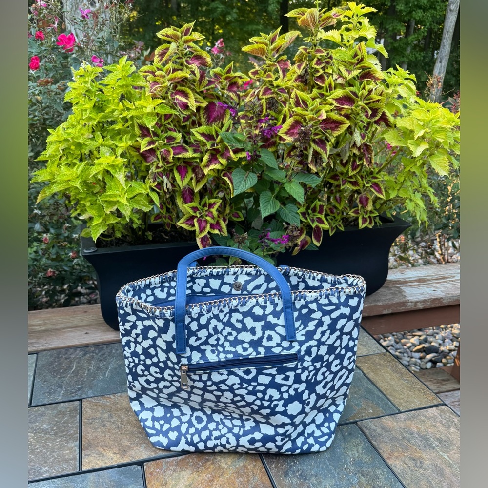 SONDRA ROBERTS SQUARED DARK COBALT CHEETAH SHOULDER BAG